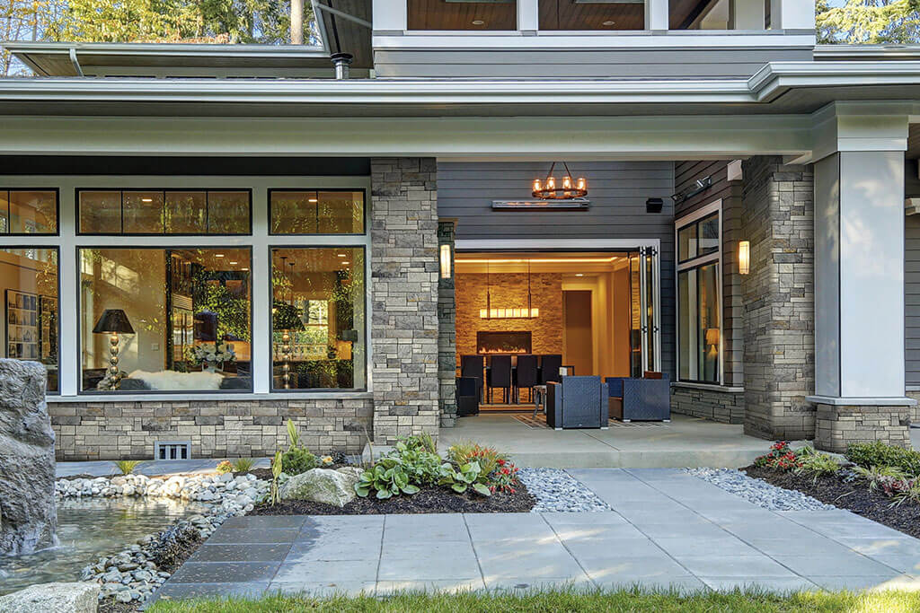 exterior columns with stone accent