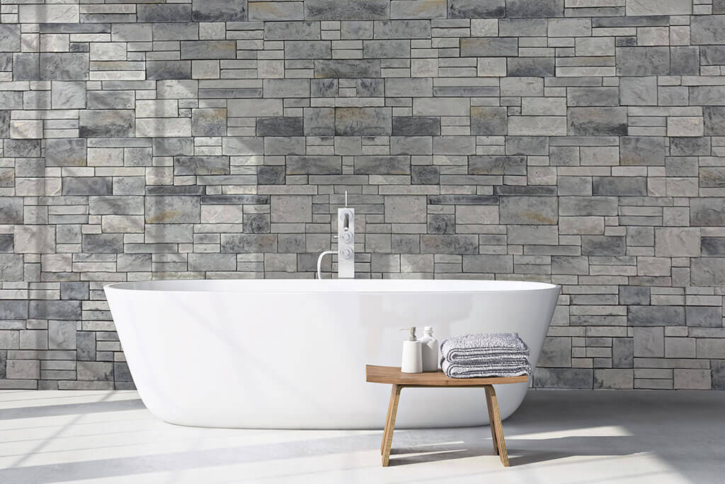 master bathroom stone accent wall idea