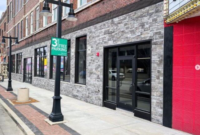 Fake stone siding for downtown commercial building